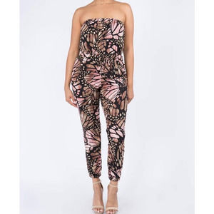 Fashion Nova Strapless Butterfly Jumpsuit - Pink and Black